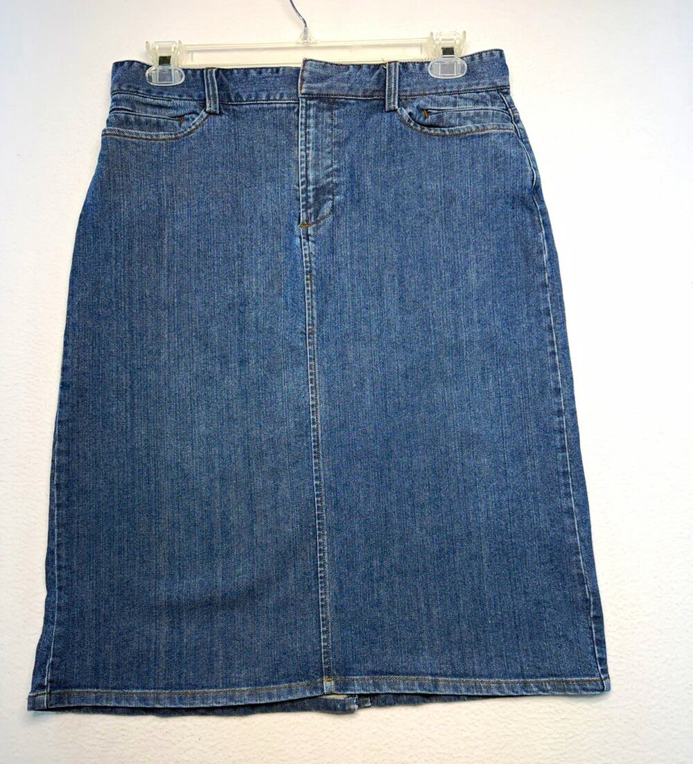 GAP Women's Blue Denim Knee Length Straight Skirt Stretch Pockets 14 Y2K western